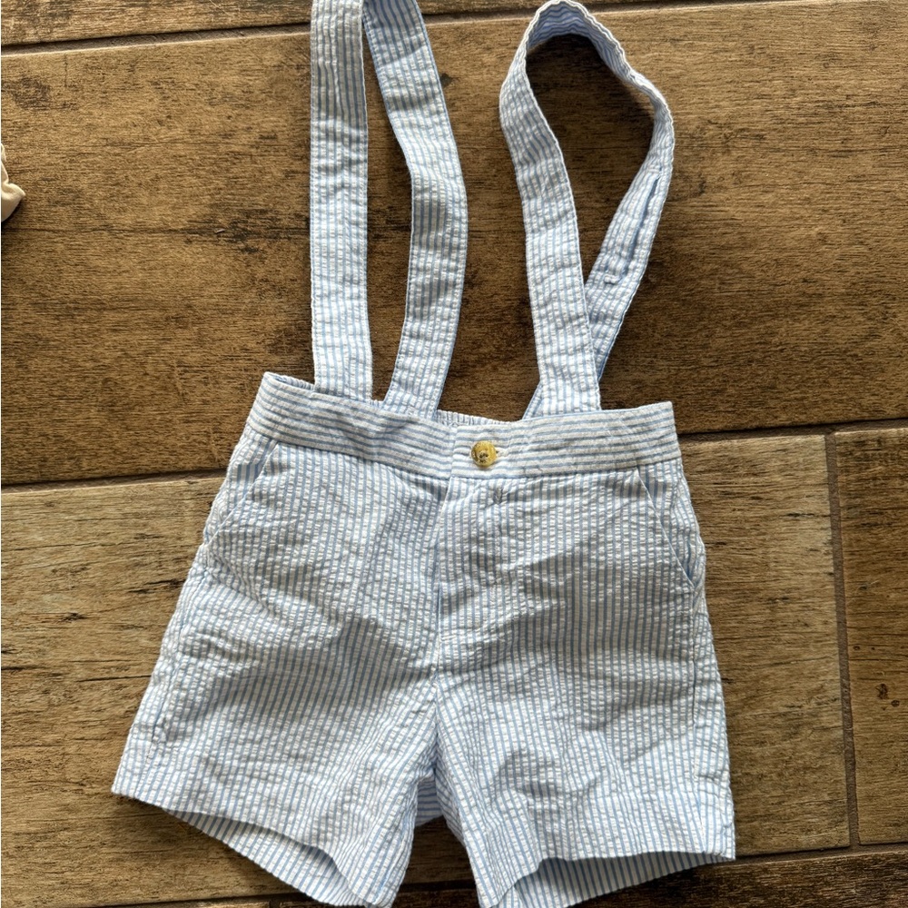 Striped Blue baby Shorts with Suspenders